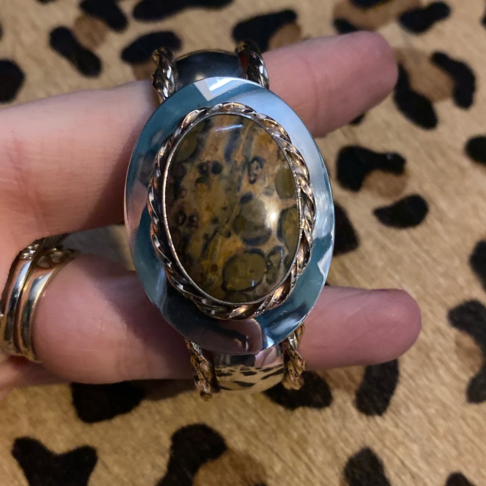 NAVAJO Jasper Sterling Silver 14k Gold Bracelet